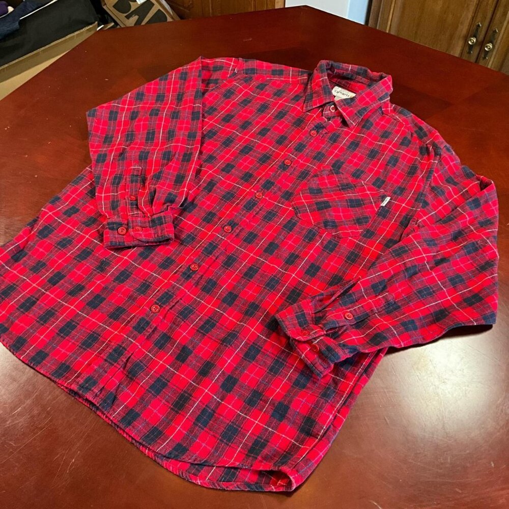Carhartt Red and Black Plaid Long-Sleeve Button-Down Shirt